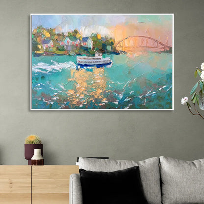 Mackinac Island Ferry Crossing Living Room - White Canvas Wall Art