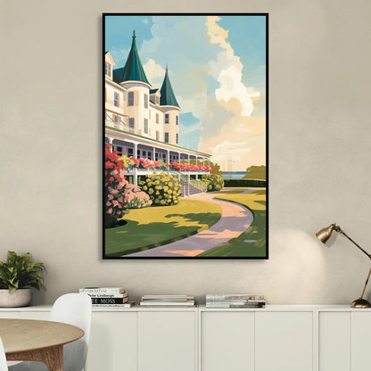 Mackinac Island Grand Hotel View Living Room - Black Canvas Wall Art