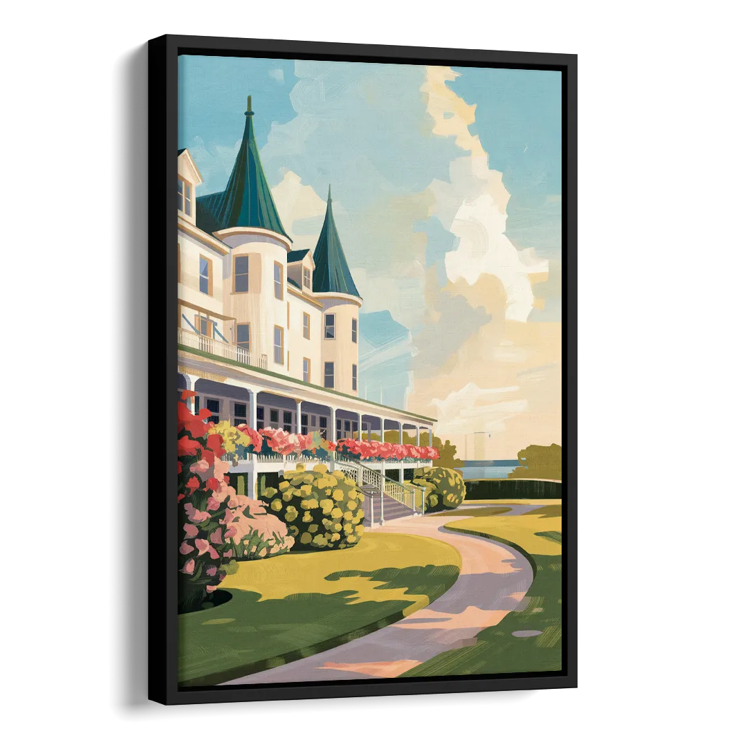 Mackinac Island Grand Hotel View Side - Black Canvas Wall Art