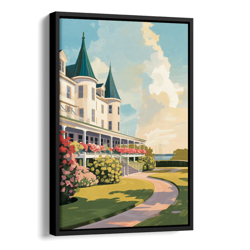 Mackinac Island Grand Hotel View Side - Black Canvas Wall Art