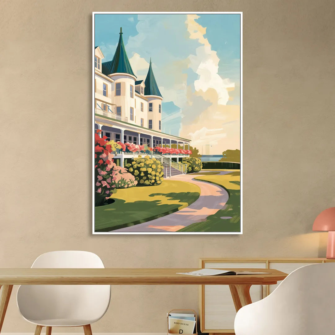 Mackinac Island Grand Hotel View Sitting Room - White Canvas Wall Art