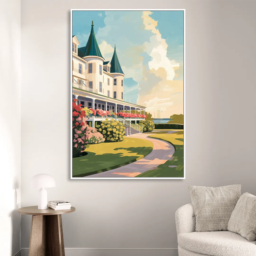 Mackinac Island Grand Hotel View Living Room - White Canvas Wall Art