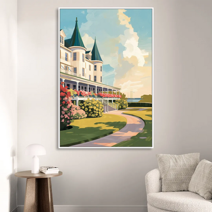 Mackinac Island Grand Hotel View Living Room - White Canvas Wall Art