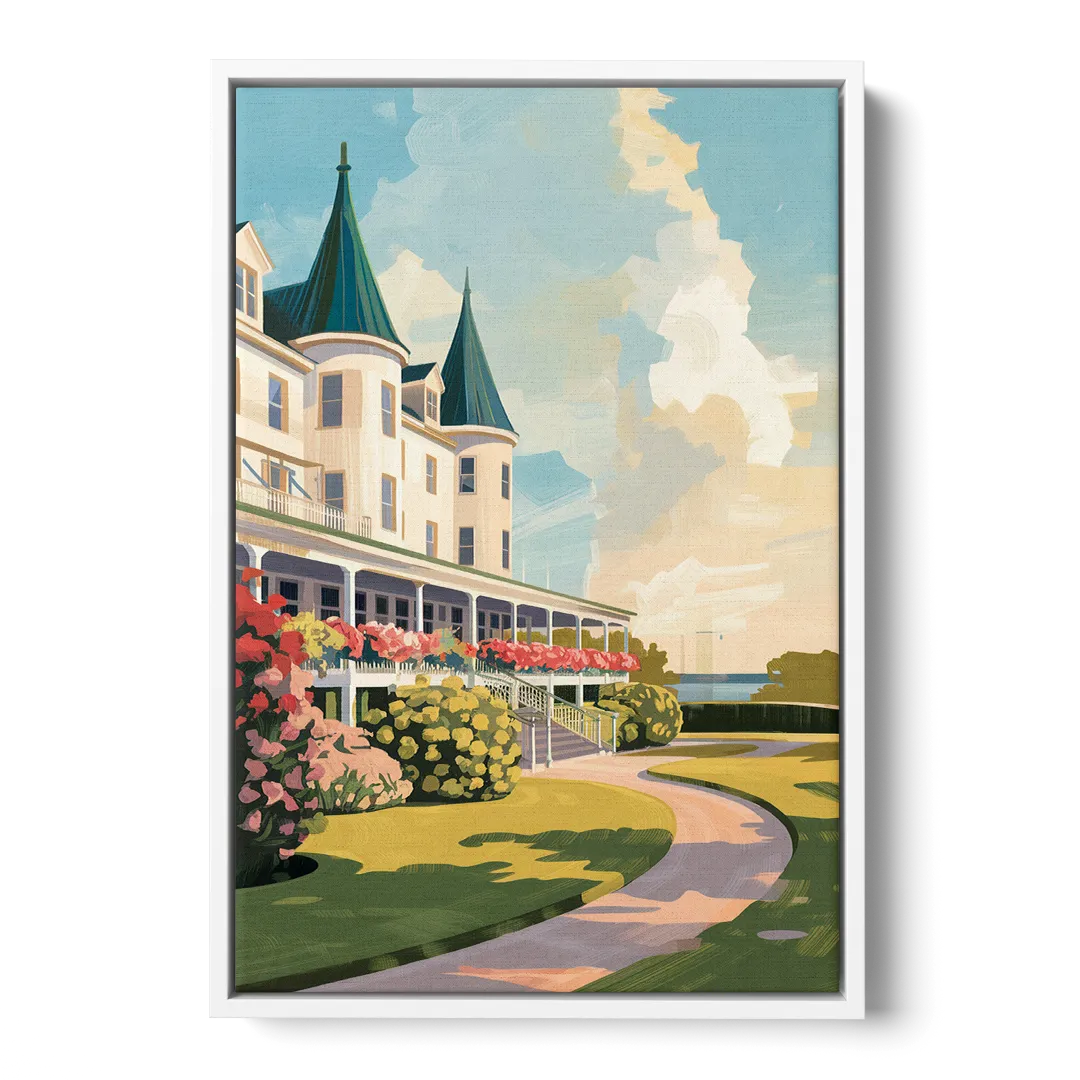 Mackinac Island Grand Hotel View Front - White Canvas Wall Art