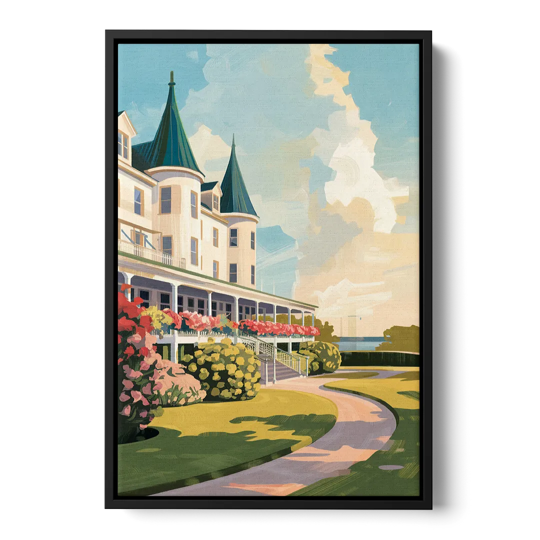 Mackinac Island Grand Hotel View Front - Black Canvas Wall Art