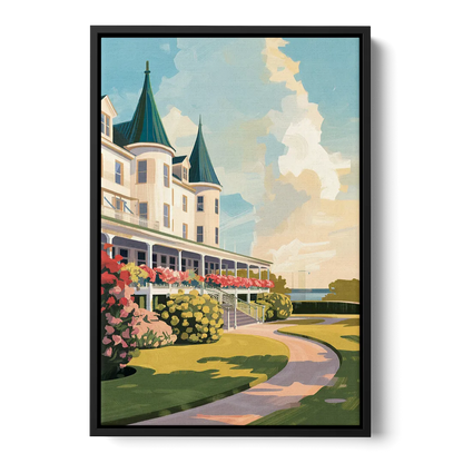 Mackinac Island Grand Hotel View Front - Black Canvas Wall Art
