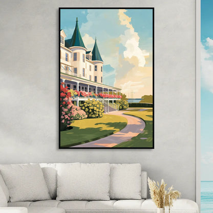 Mackinac Island Grand Hotel View Sitting Room - Black Canvas Wall Art