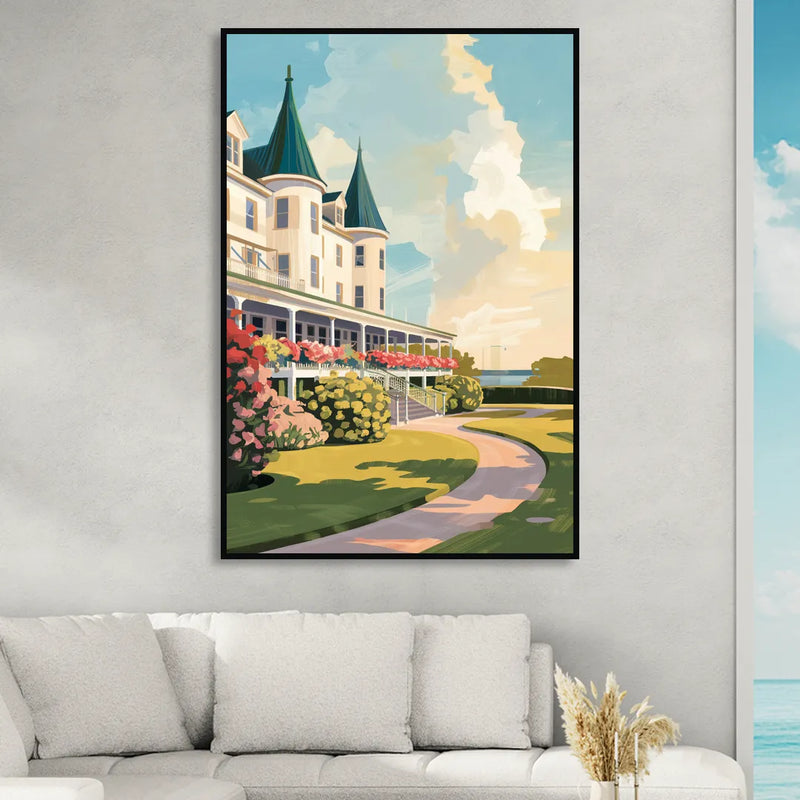 Mackinac Island Grand Hotel View Sitting Room - Black Canvas Wall Art