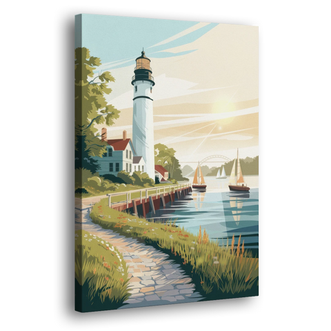 Mackinac Island Historic Lighthouse - Canvas Wall Art - Side