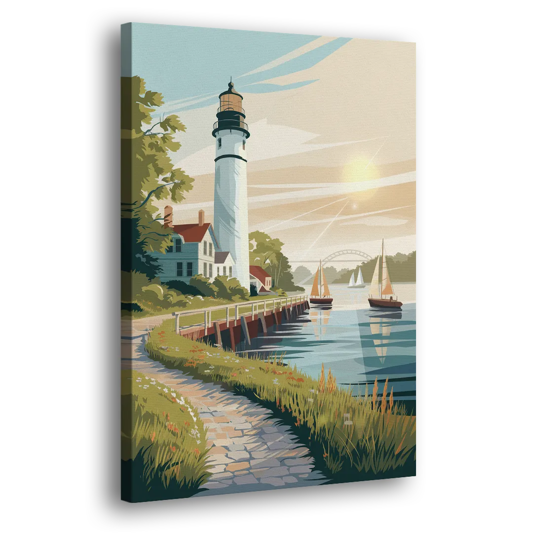Mackinac Island Historic Lighthouse Side - Canvas Wall Art
