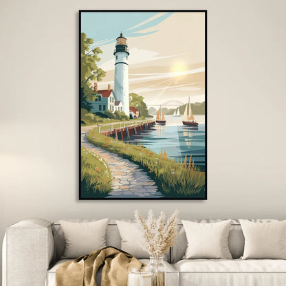 Mackinac Island Historic Lighthouse Sitting Room - Black Canvas Wall Art