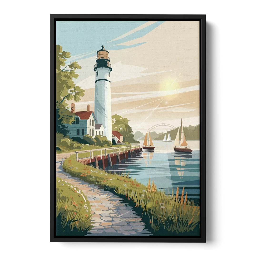 Mackinac Island Historic Lighthouse Front - Black Canvas Wall Art