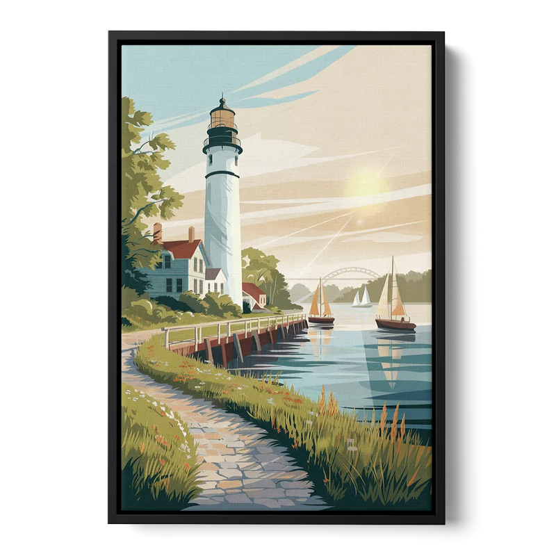 Mackinac Island Historic Lighthouse Front - Black Canvas Wall Art