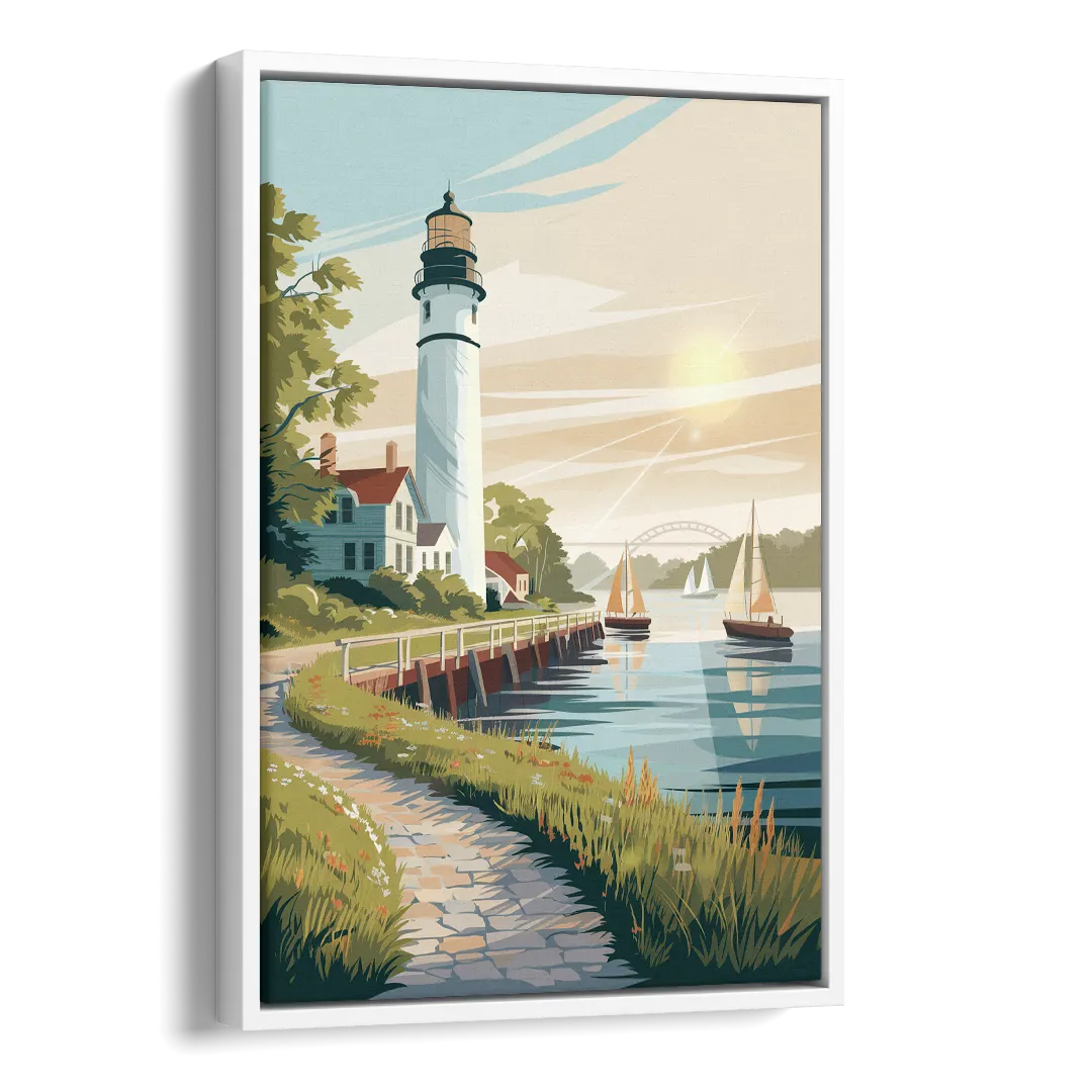 Mackinac Island Historic Lighthouse Side - White Canvas Wall Art