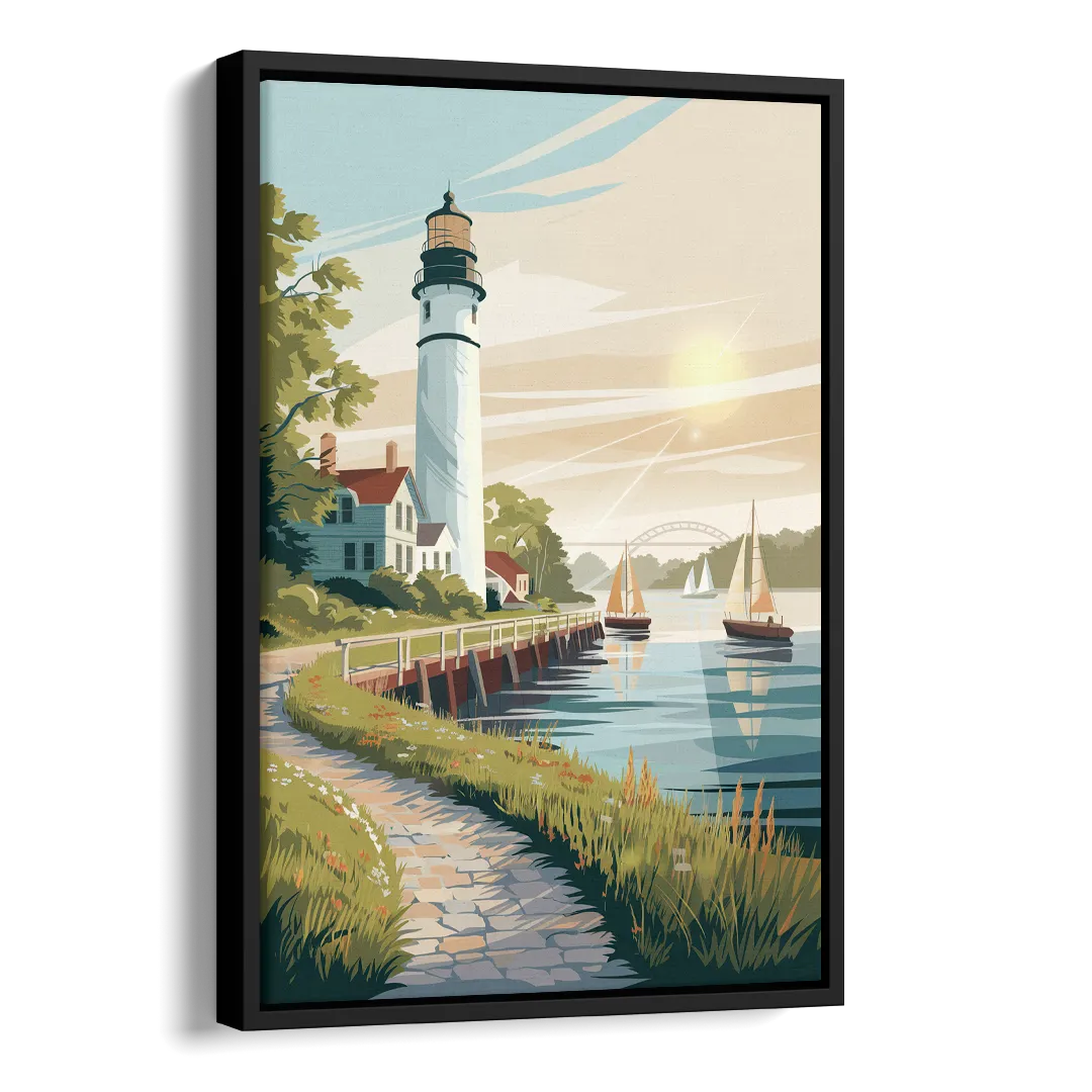Mackinac Island Historic Lighthouse Side - Black Canvas Wall Art