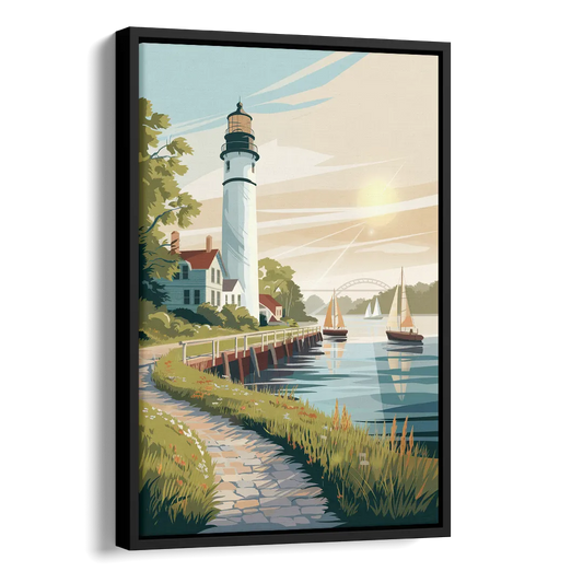 Mackinac Island Historic Lighthouse Side - Black Canvas Wall Art