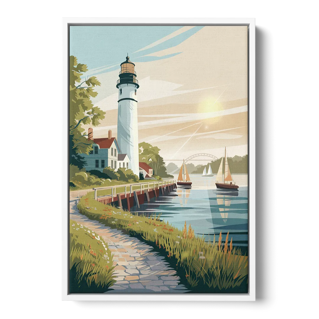 Mackinac Island Historic Lighthouse Front - White Canvas Wall Art