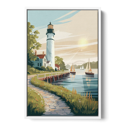 Mackinac Island Historic Lighthouse Front - White Canvas Wall Art