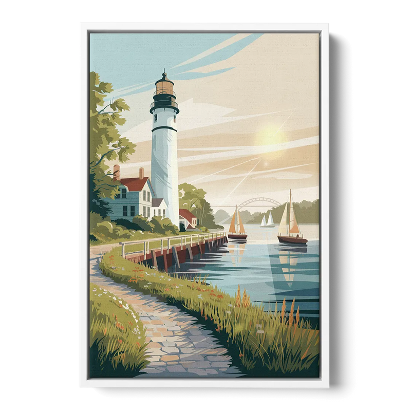 Mackinac Island Historic Lighthouse Front - White Canvas Wall Art