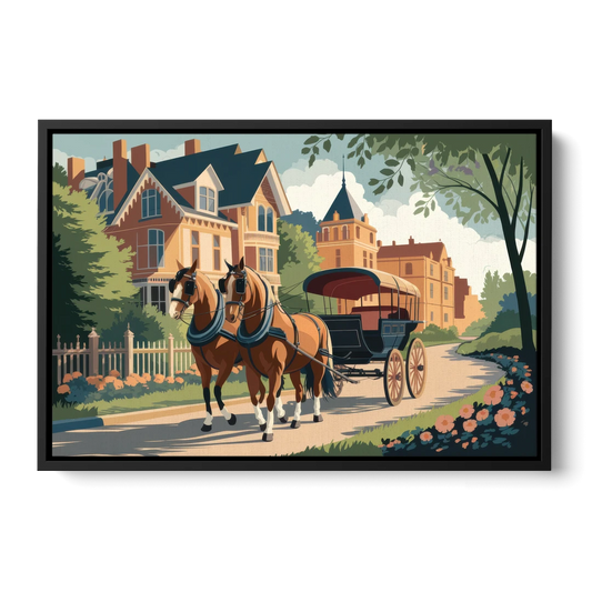Mackinac Island Horse Carriage Ride - Black Framed Canvas Wall Art - Front