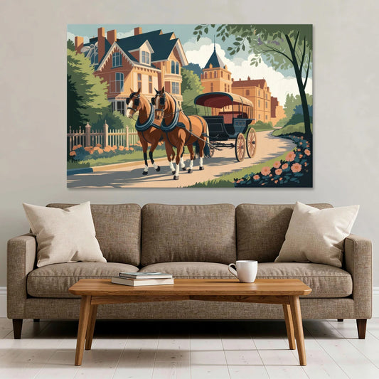 Mackinac Island Horse Carriage Ride - Canvas Wall Art - Sofa - 60x40