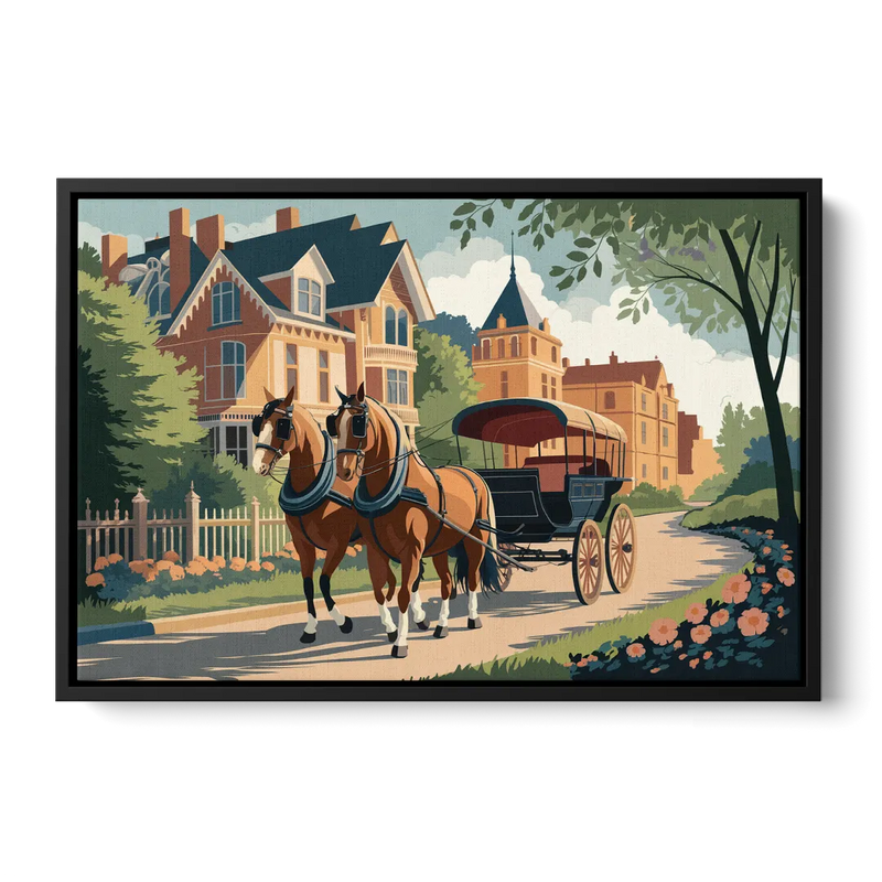 Mackinac Island Horse Carriage Ride Front - Black Canvas Wall Art