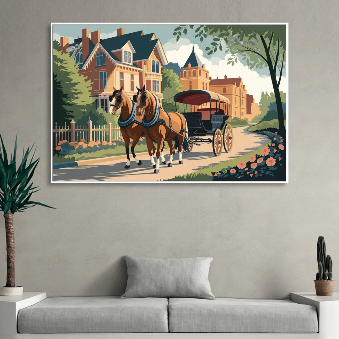 Mackinac Island Horse Carriage Ride Sitting Room - White Canvas Wall Art
