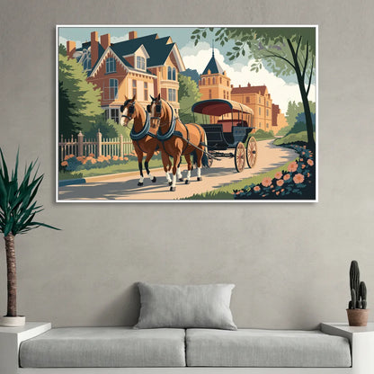 Mackinac Island Horse Carriage Ride Sitting Room - White Canvas Wall Art