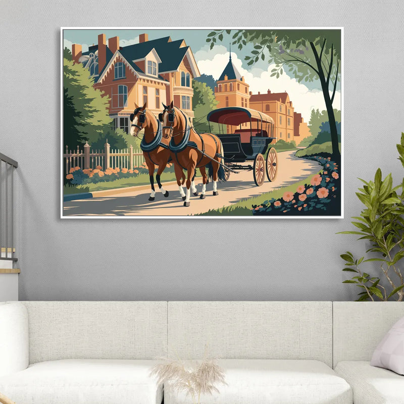 Mackinac Island Horse Carriage Ride Living Room - White Canvas Wall Art