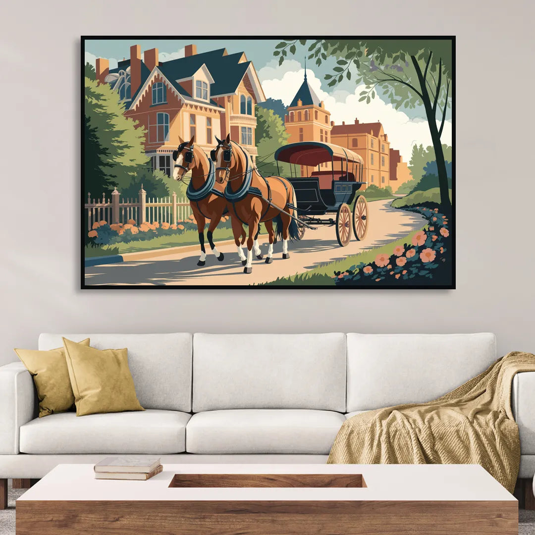 Mackinac Island Horse Carriage Ride Sitting Room - Black Canvas Wall Art