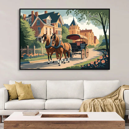 Mackinac Island Horse Carriage Ride Sitting Room - Black Canvas Wall Art