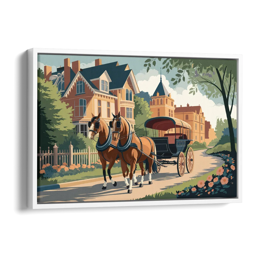 Mackinac Island Horse Carriage Ride Side - White Canvas Wall Art