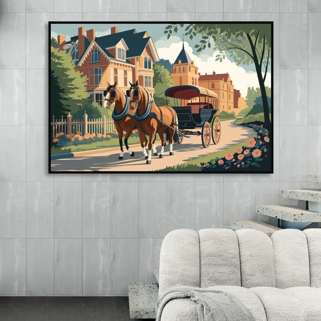 Mackinac Island Horse Carriage Ride Living Room - Black Canvas Wall Art
