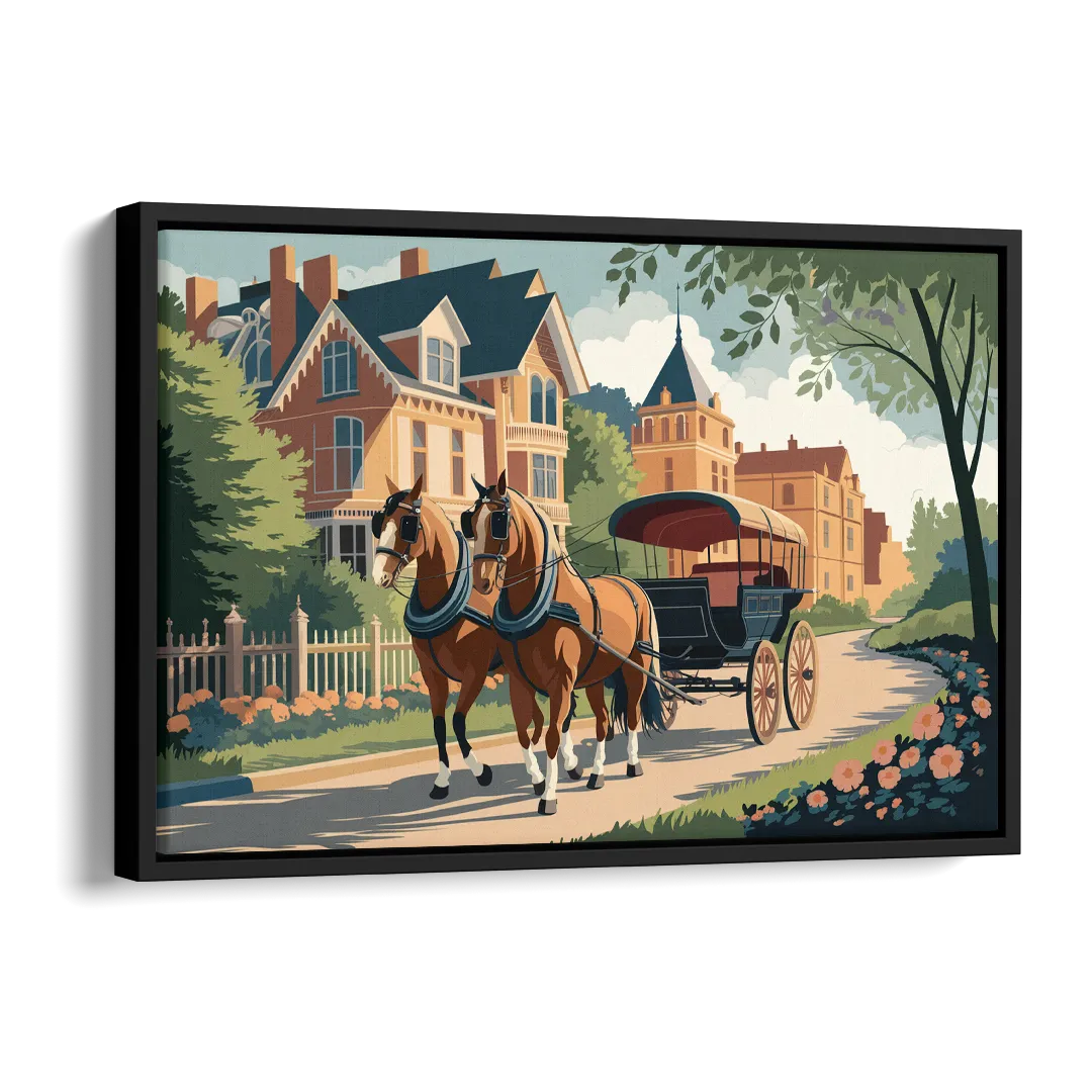 Mackinac Island Horse Carriage Ride Side - Black Canvas Wall Art