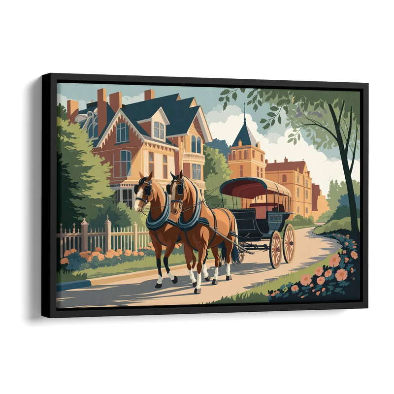 Mackinac Island Horse Carriage Ride Side - Black Canvas Wall Art
