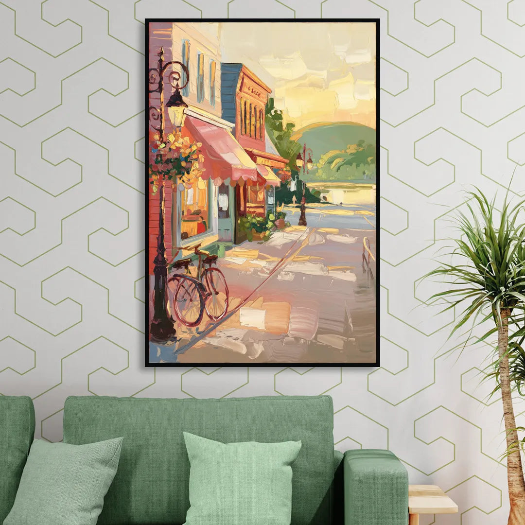 Mackinac Island Main Street Charm Sitting Room - Black Canvas Wall Art