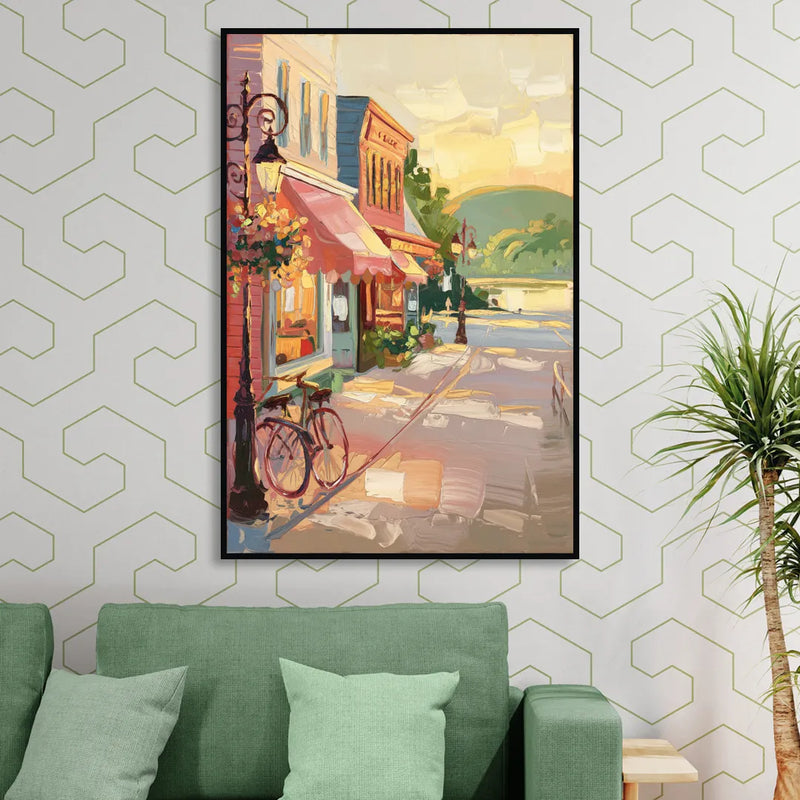 Mackinac Island Main Street Charm Sitting Room - Black Canvas Wall Art