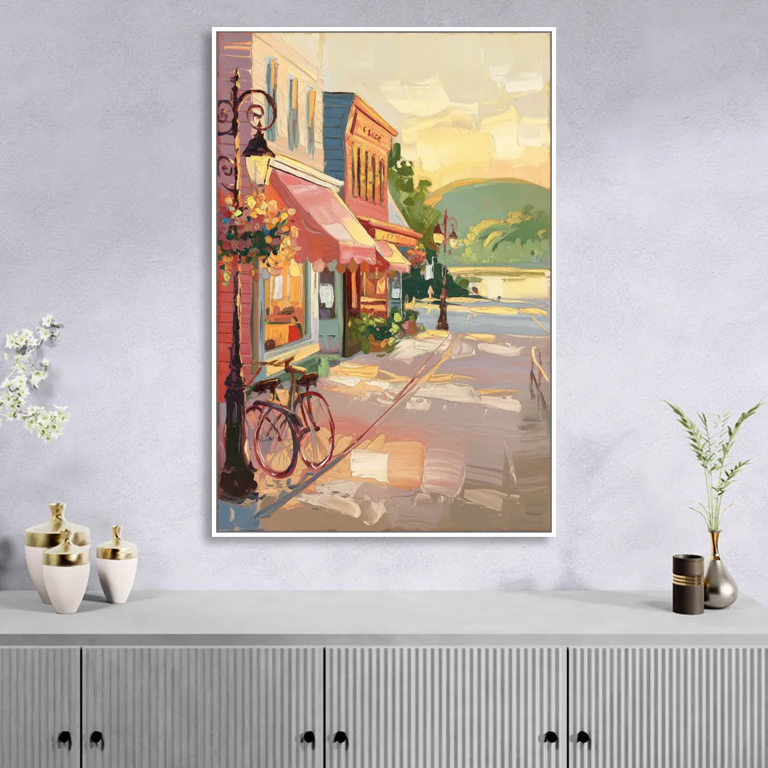 Mackinac Island Main Street Charm Living Room - White Canvas Wall Art