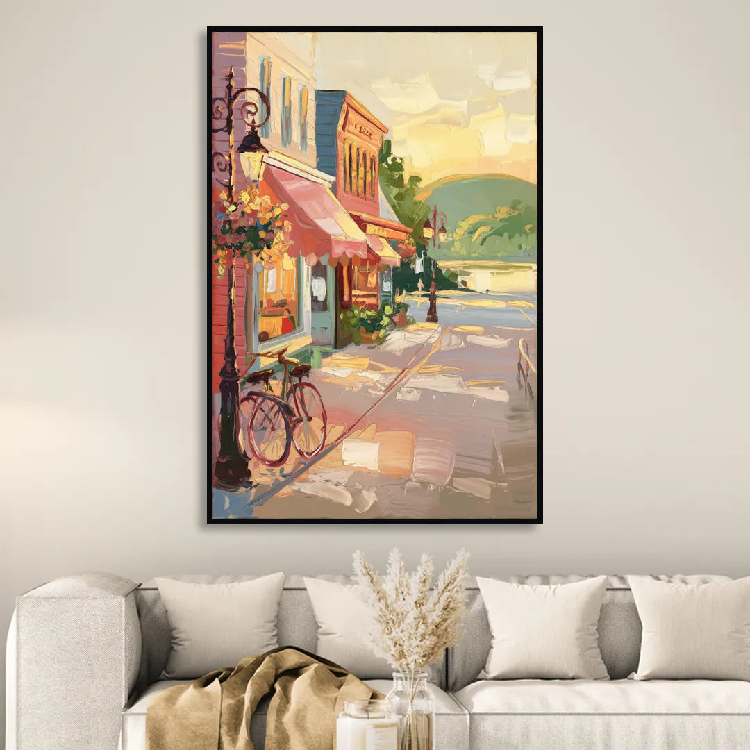 Mackinac Island Main Street Charm Living Room - Black Canvas Wall Art