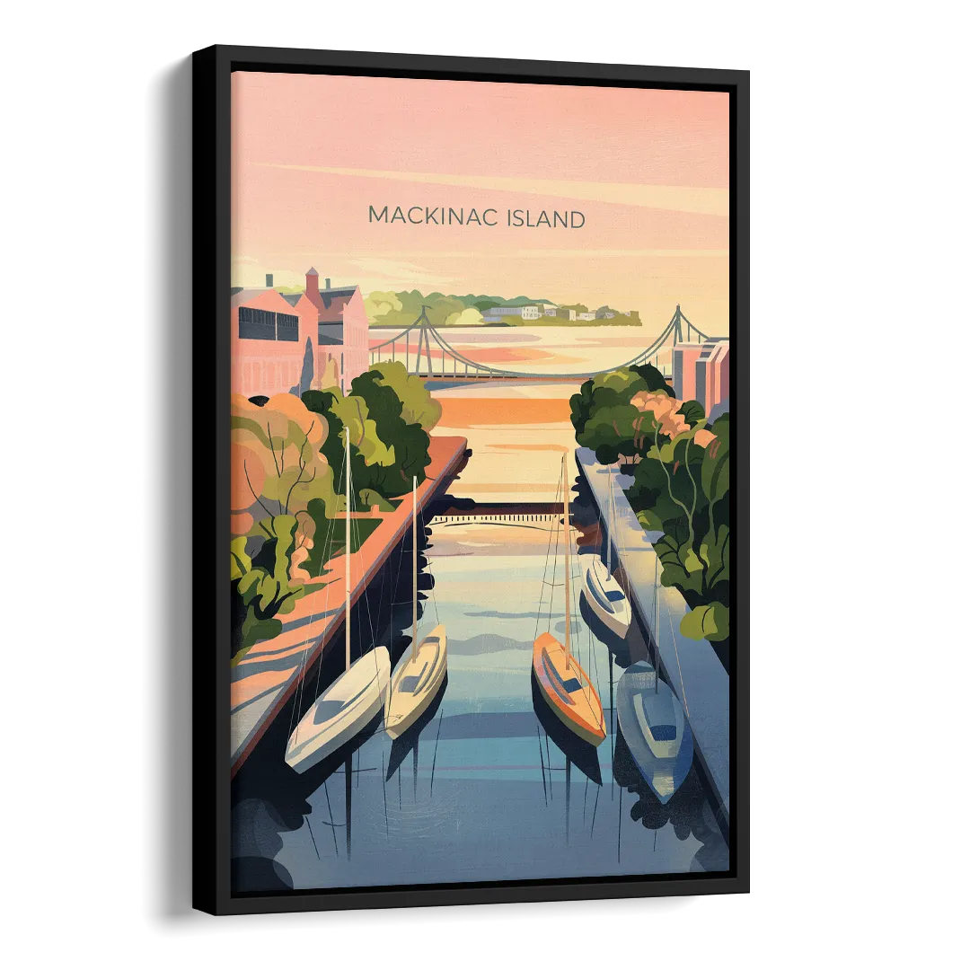 Mackinac Island Sunrise Harbor Side - Black Canvas Wall Art