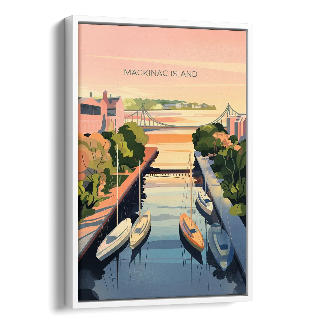 Mackinac Island Sunrise Harbor Side - White Canvas Wall Art