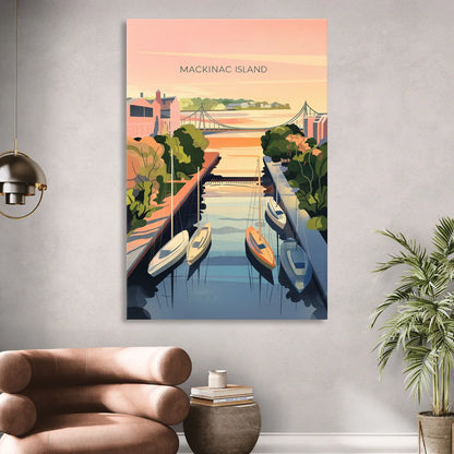 Mackinac Island Sunrise Harbor Living Room - Canvas Wall Art