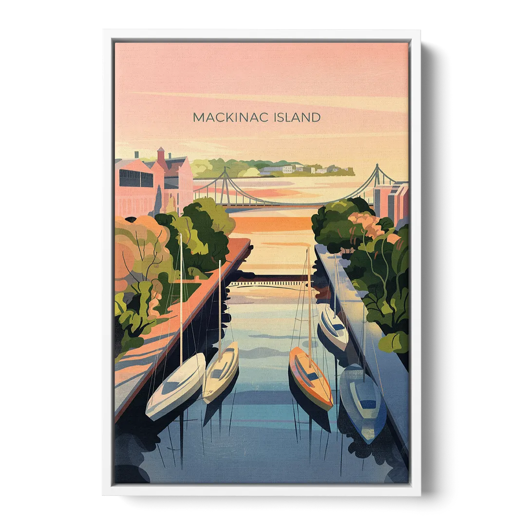 Mackinac Island Sunrise Harbor Front - White Canvas Wall Art