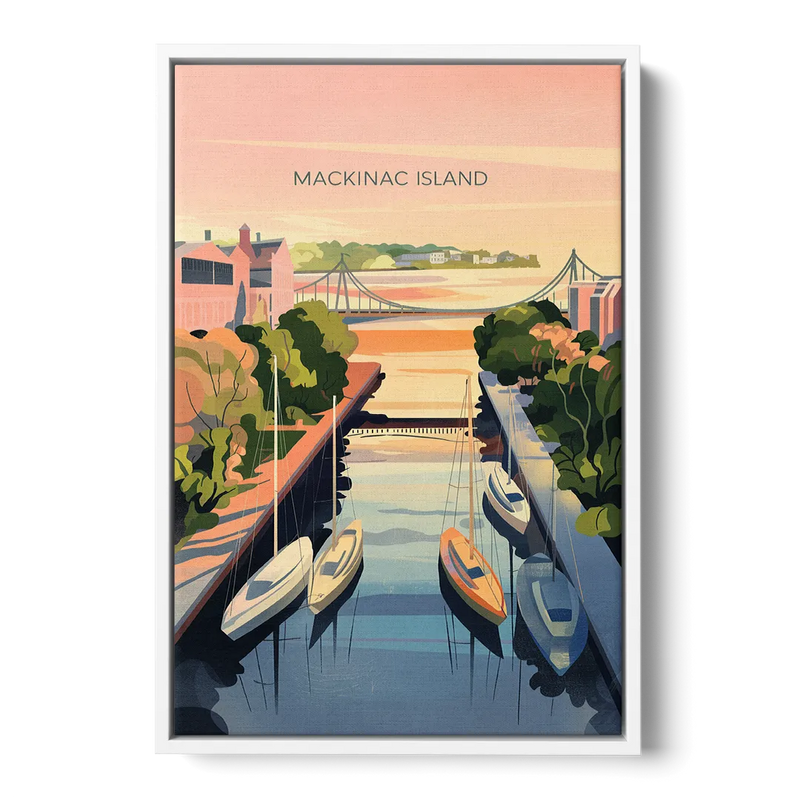 Mackinac Island Sunrise Harbor Front - White Canvas Wall Art