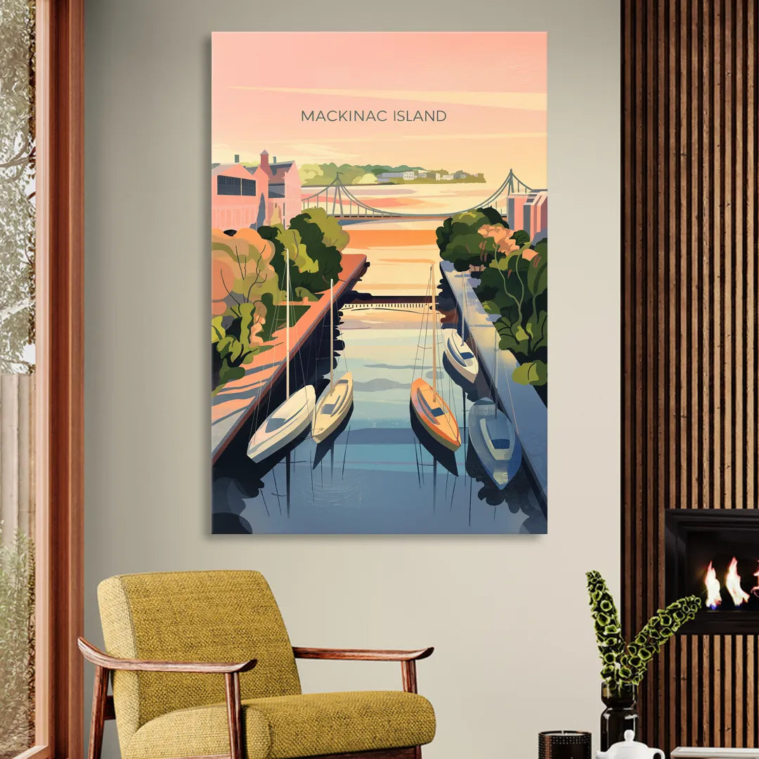 Mackinac Island Sunrise Harbor Sitting Room - Canvas Wall Art