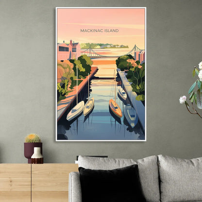 Mackinac Island Sunrise Harbor Living Room - White Canvas Wall Art