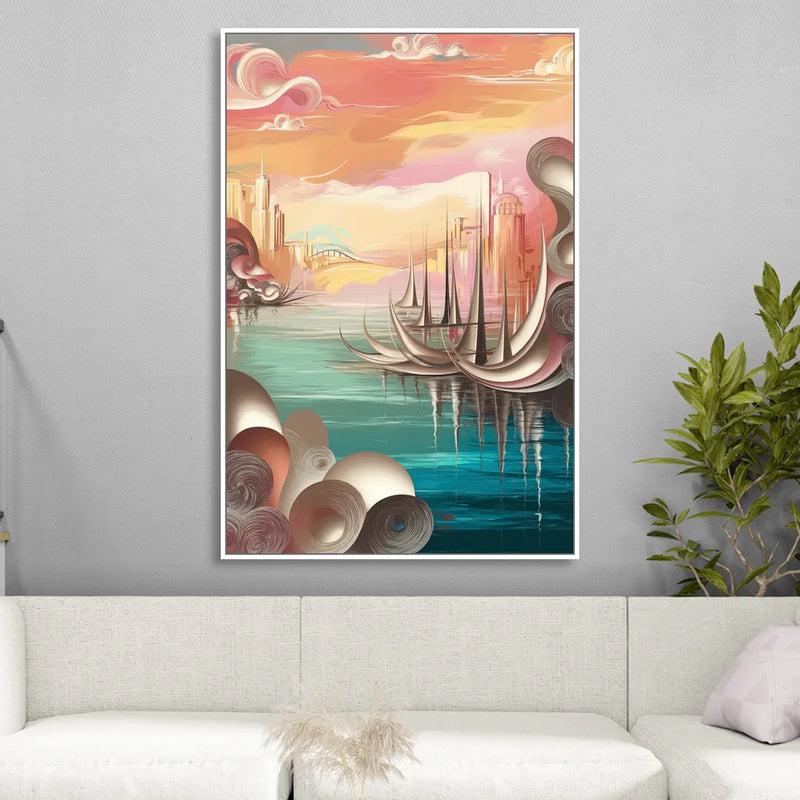 Mackinac Island Waterfront Serenity Living Room - White Canvas Wall Art