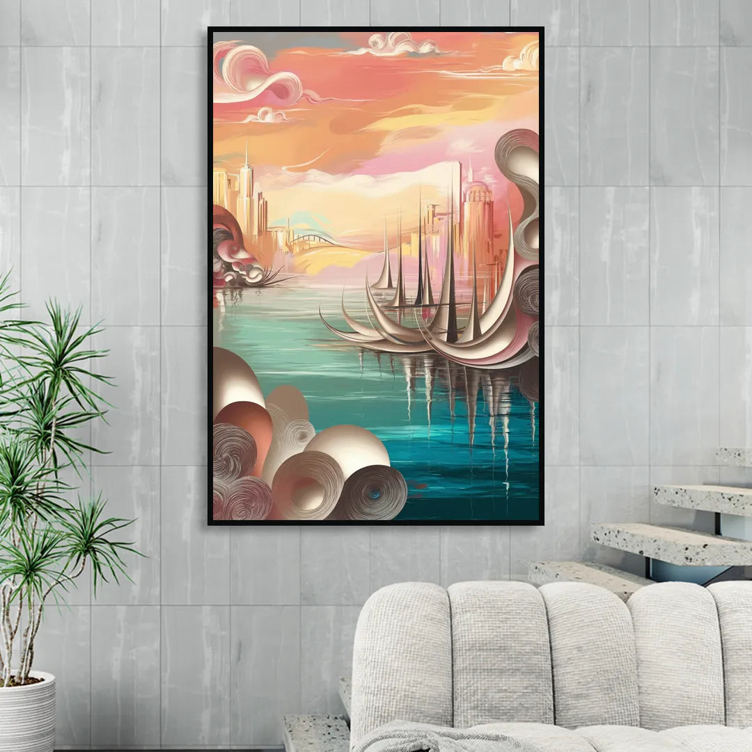 Mackinac Island Waterfront Serenity Living Room - Black Canvas Wall Art