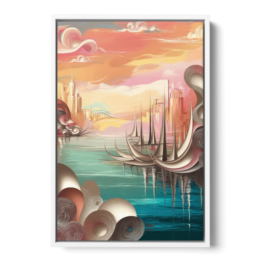 Mackinac Island Waterfront Serenity - White Framed Canvas Wall Art - Front
