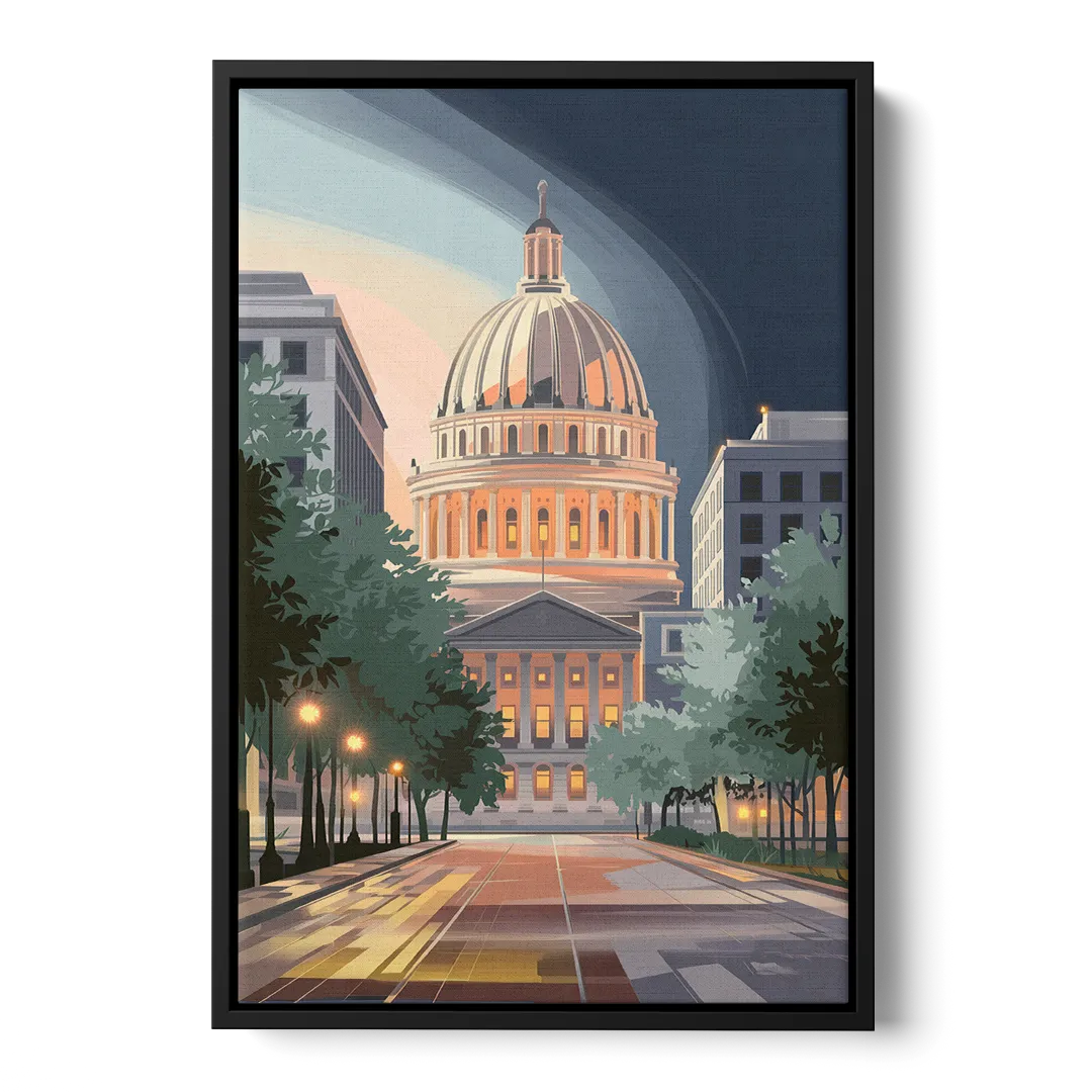Madison Capitol Dome Glow Front - Black Canvas Wall Art